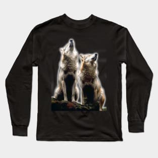 Two wolves howling Long Sleeve T-Shirt